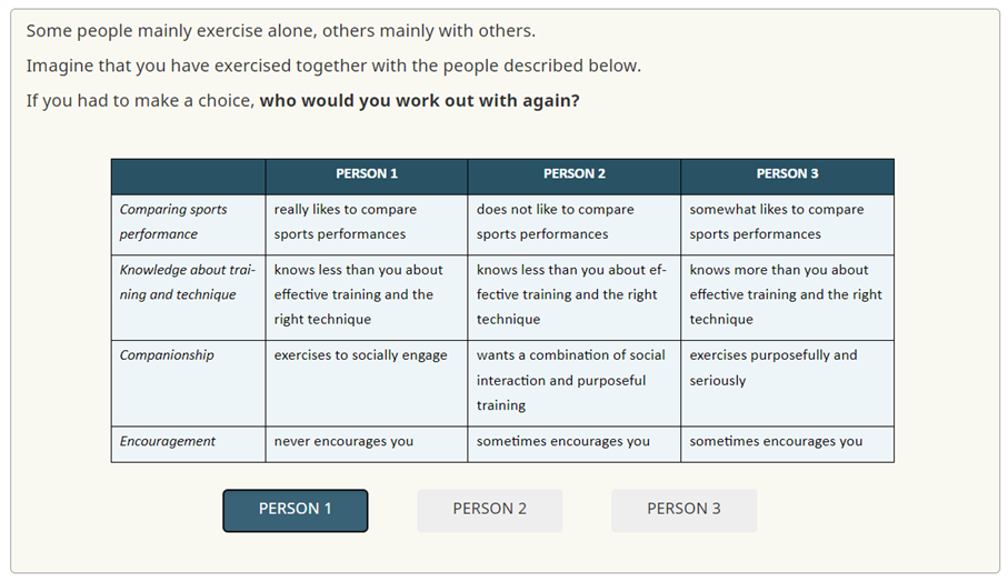CAPI interface of the survey experiment used by a hypothetical respondent